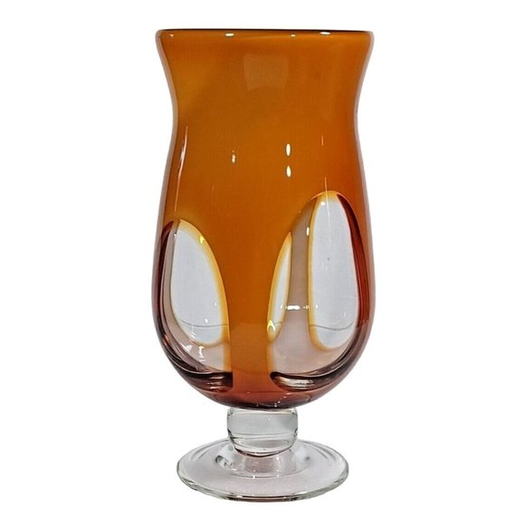 Murano Amber  Mid Century Sommerso Art Deco Finestre Window Footed Glass Vase - Picture 9 of 12
